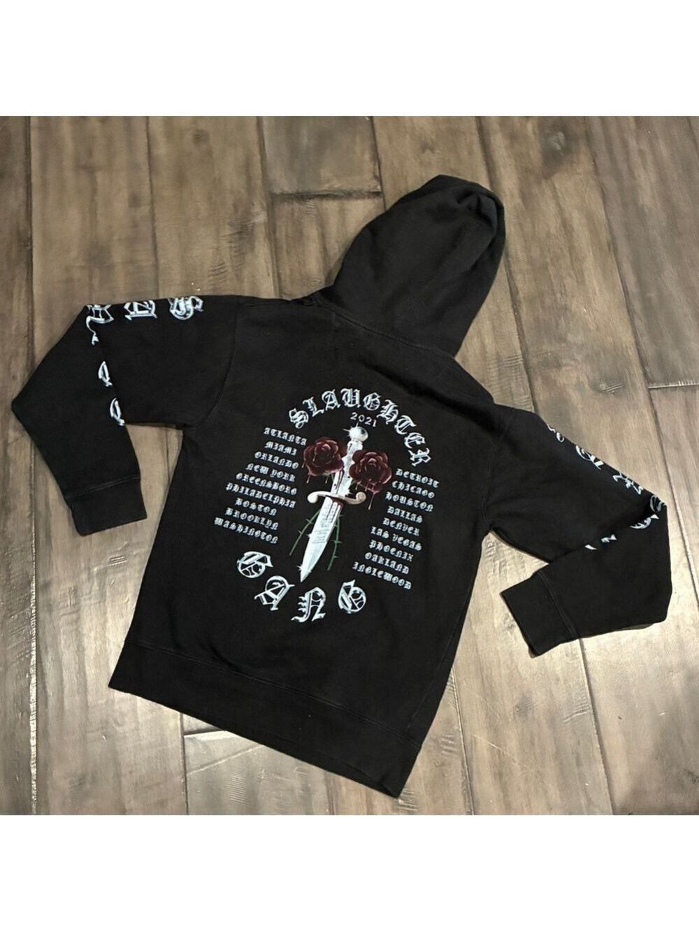 21 Savage 2021 Tour Hooded Sweatshirt in Washed Black - Size Small